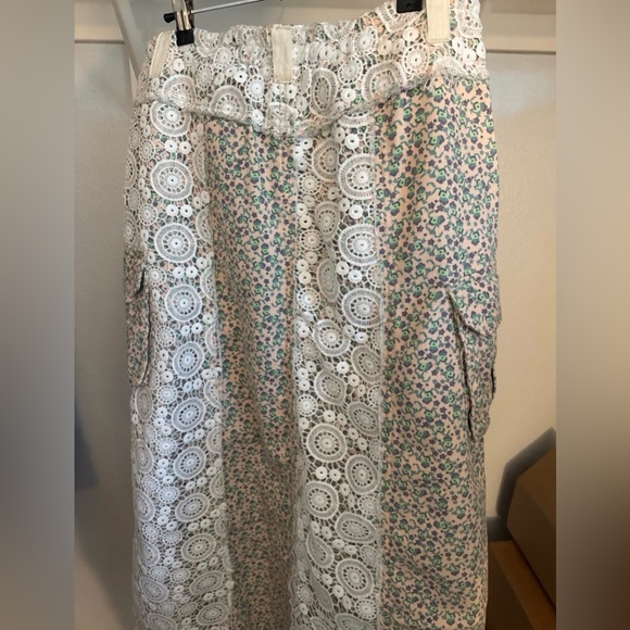POL Floral and Lace Denim Maxi Skirt in Cream and Green NWOT Small - Picture 11 of 12